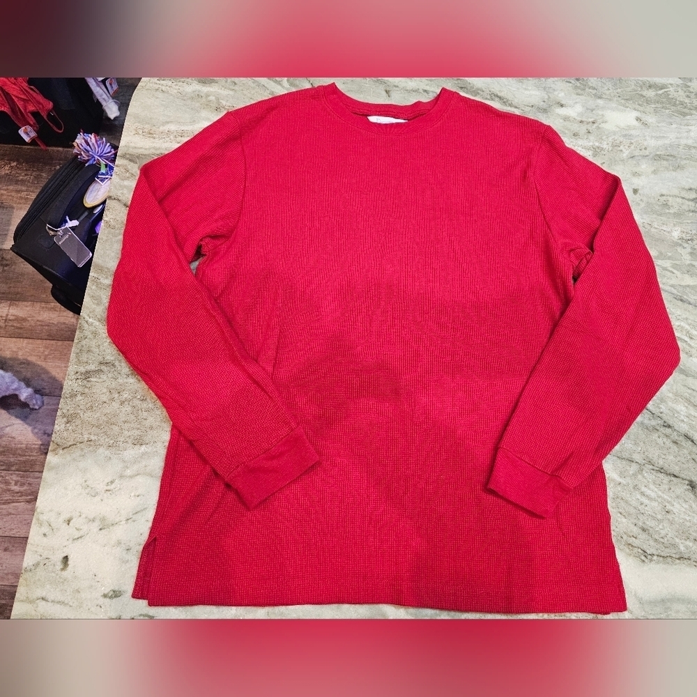 Pajamagram Men’s Red Waffle Knit Thermal Long Sleeve Top Size M
